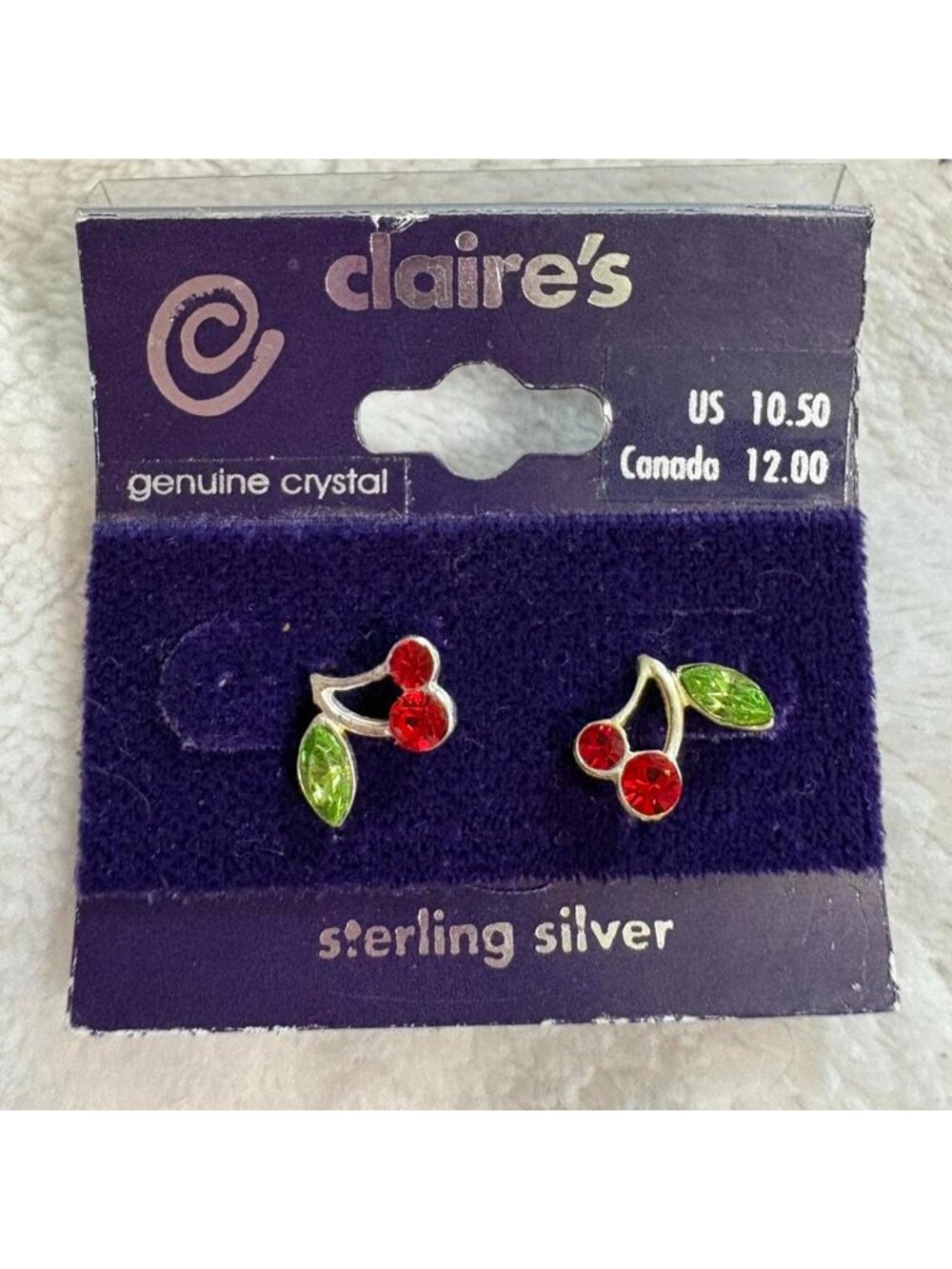 NWT Y2K Vintage 2000s Claire's Sterling Silver Cherry Earrings